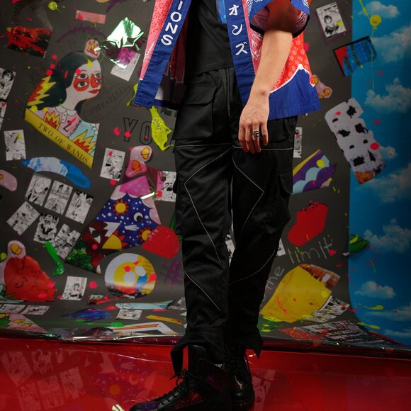 Harajuku-Inspired Black Street Style Pants – Reflective Detail, Men’s Size S - Picture 5 of 11